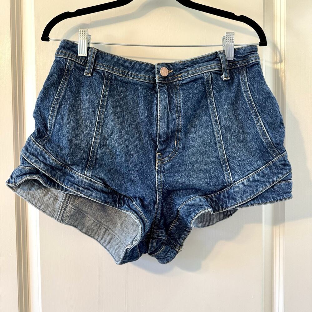 Free People We The Free Denim Shorts Womens 32 Curvy High Rise Curved Hem Dark